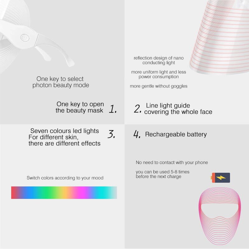 LED Facial Mask - Best Selling 7 Colors Light Therapy Beauty Face Skin Care Tool