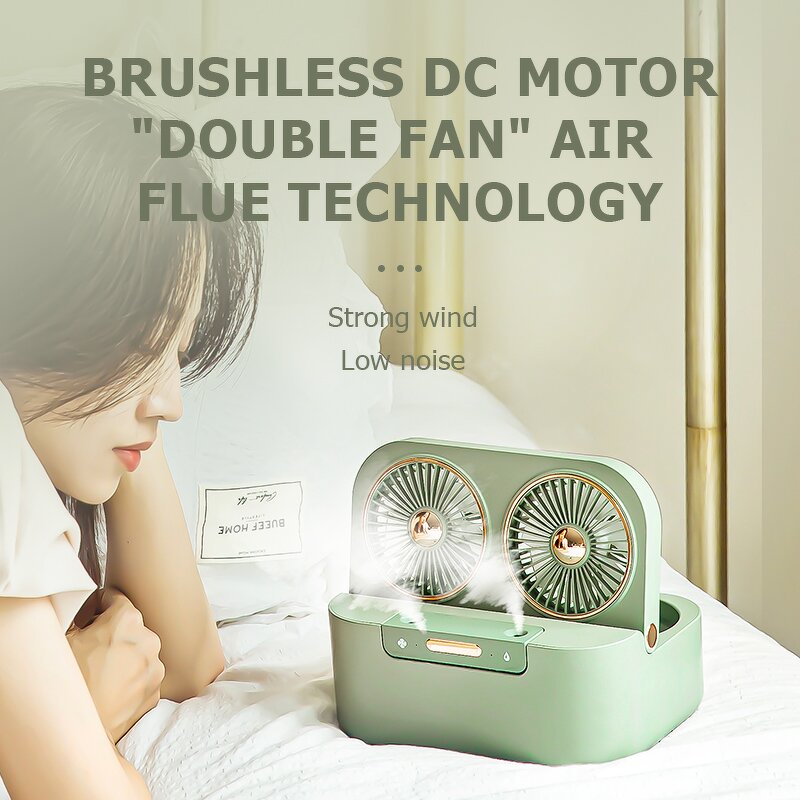 Water Spray Mist Fan - Portable Desktop Dual Motors Retro Tabletop Air Cooler Tool