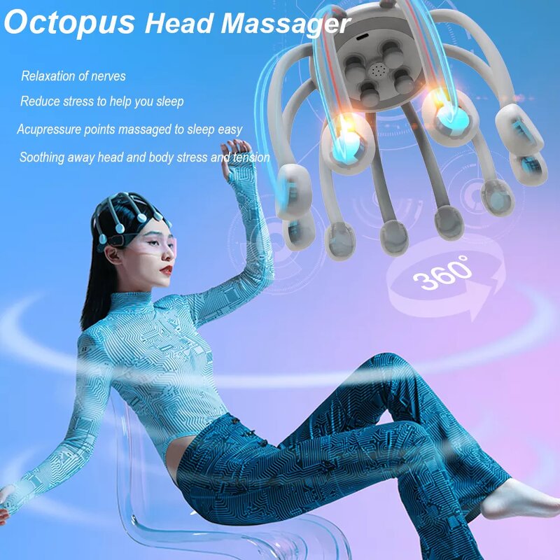 Head Massager Manufacturer - HEZHENG Octopus with Vibration Time Control Multiple Modes
