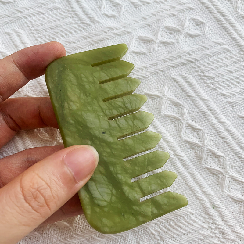 Green Jade Gua Sha Comb - Custom Logo Natural Scraping Massage Hair Home Use