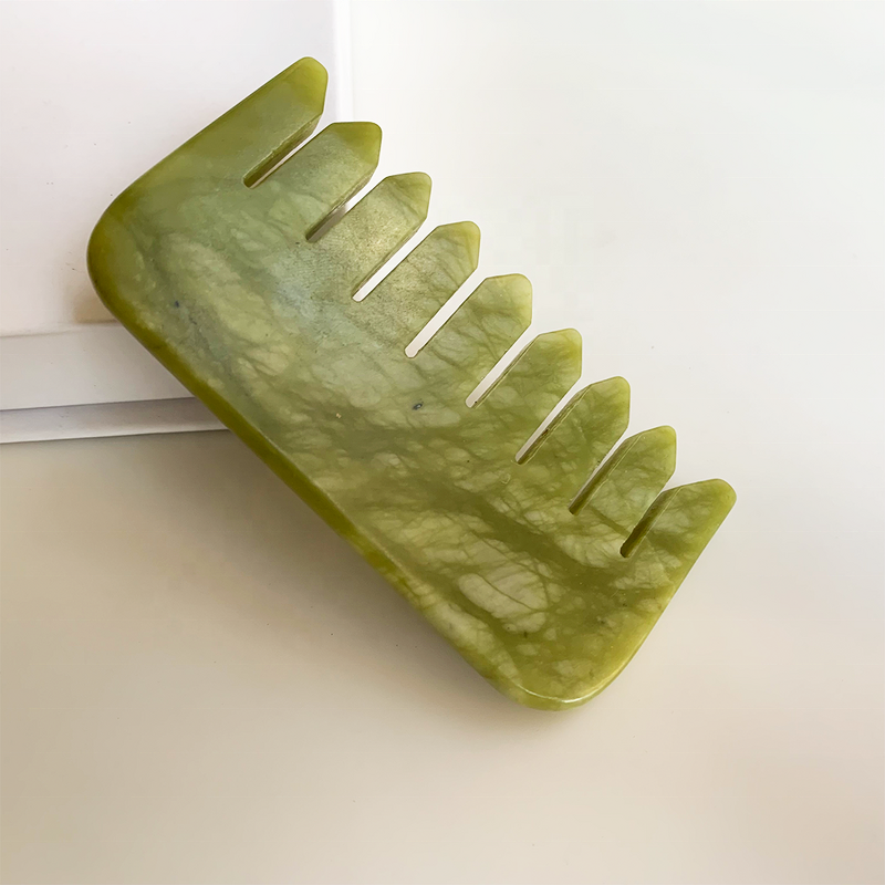Green Jade Gua Sha Comb - Custom Logo Natural Scraping Massage Hair Home Use