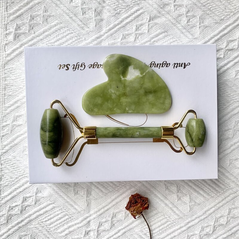 Jade Roller Gua Sha - Hot Sale Green Quartz Reduce Lines Wrinkles Face Massage