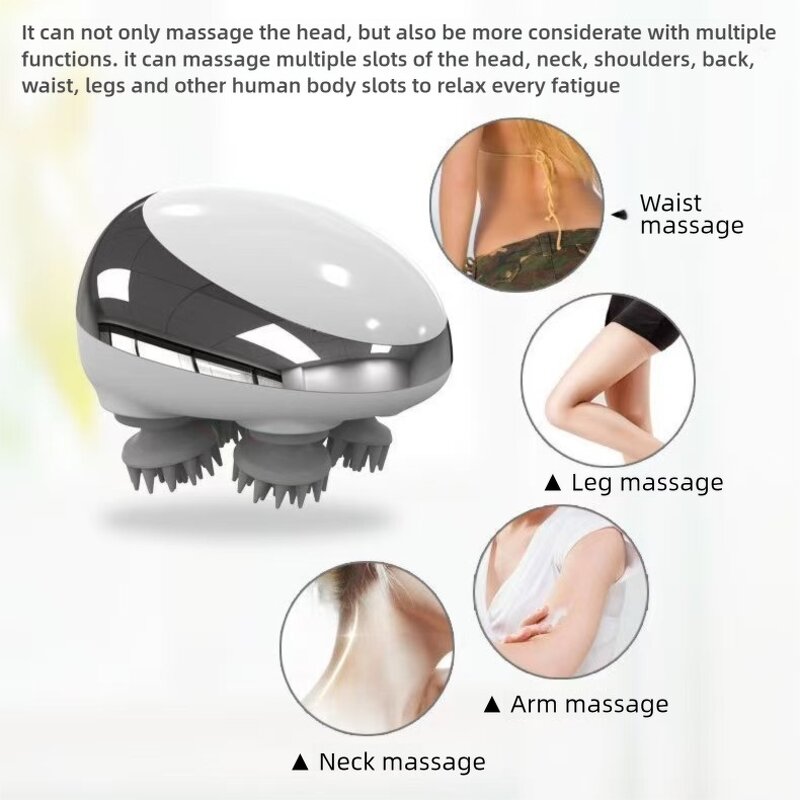 Mini Head Massager - Wet Dry Multifunctional Wireless USB Adjustable Speed Timing
