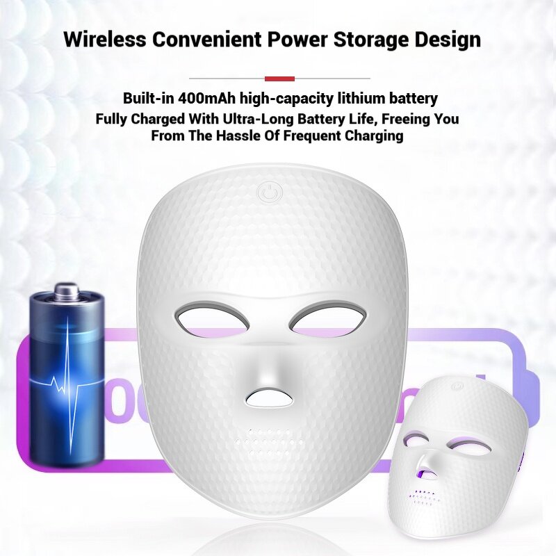 Wireless LED Facial Mask - Red Multi-Color Light SPA Care Skin Care Massager Tool