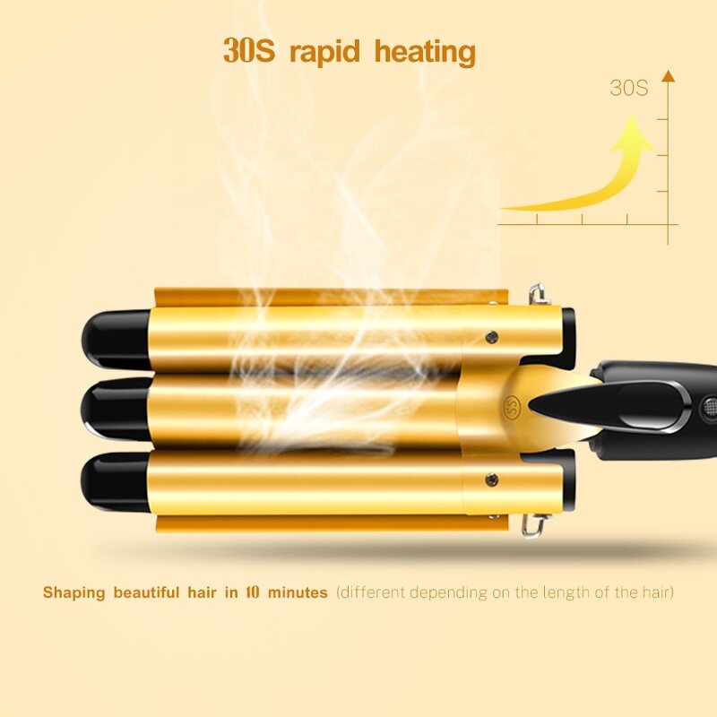 3-Barrel Hair Waver - Women's High Quality LCD PTC Top Seller Rotating Curling Iron