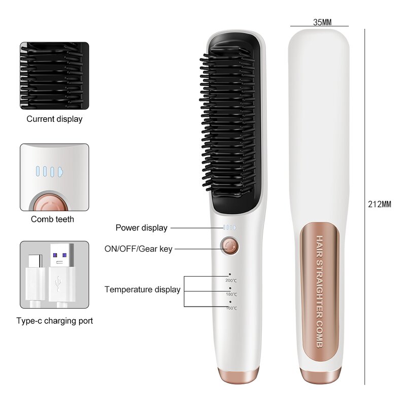 2 in 1 Hot Comb - Wholesale Portable Wireless USB Rechargeable Travel Straightener