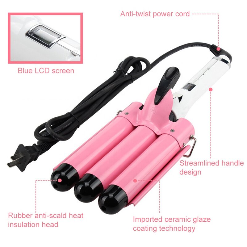 Triple Barrel Curler - Professional Ceramic LCD Temperature PTC Heaters Ladies Tool
