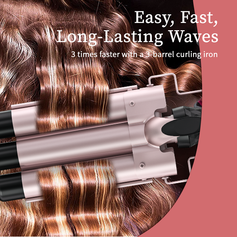 3 Barrels Curling Iron - Professional Salon LCD PTC 230℃ Negative Ion Hair Care Set