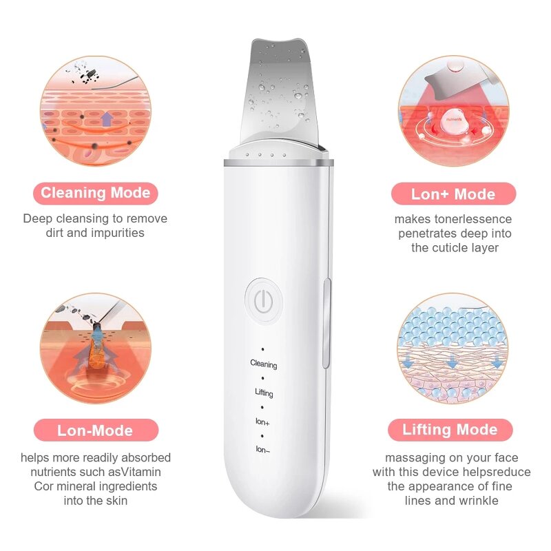 Ultrasonic Face Spatula - Vibration Blackhead Remover Cavitation Peeling Facial Lifting