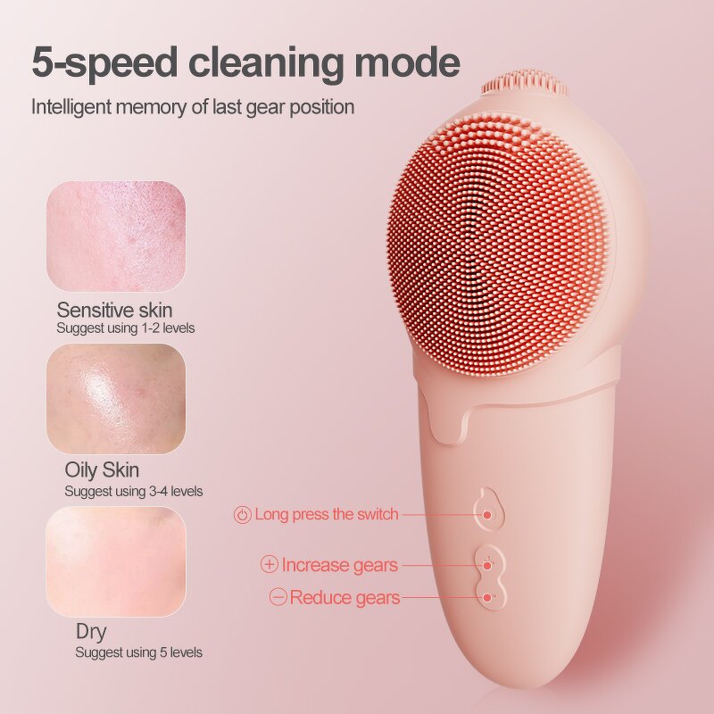 Electric Silicone Cleanser - Portable Sonic Rechargeable Waterproof Vibrating Exfoliator