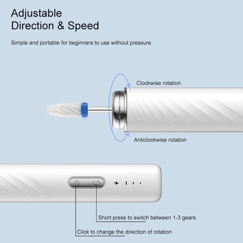 USB Nail Drill Kit - Multifunction Manicure Pedicure Portable Electric File Tool