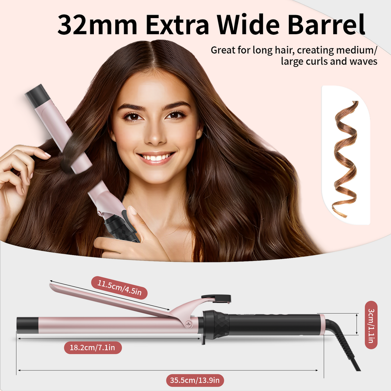 32mm Curling Iron - 80-230℃ Adjustable No Damage Professional Curly Hair Styling