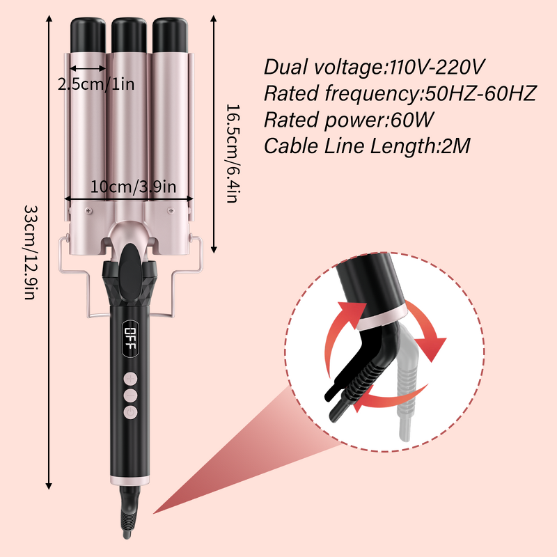 3 Barrels Curling Iron - Professional Salon LCD PTC 230℃ Negative Ion Hair Care Set