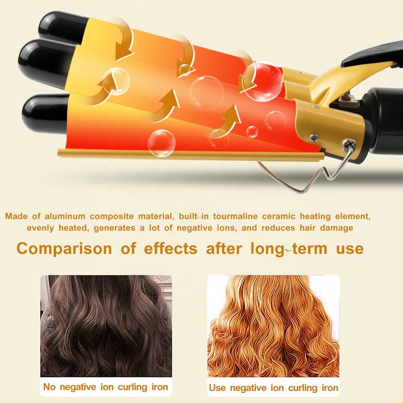 3-Barrel Hair Waver - Women's High Quality LCD PTC Top Seller Rotating Curling Iron