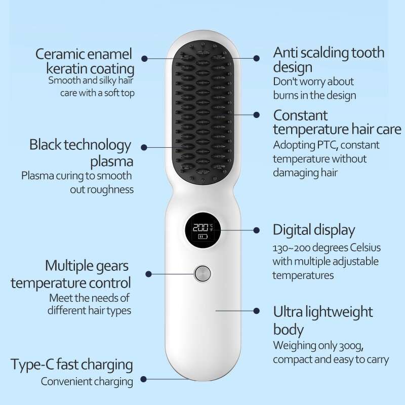 Mini Cordless Straightener - OEM 5-Speed 5-Temperature Rechargeable Household Brush