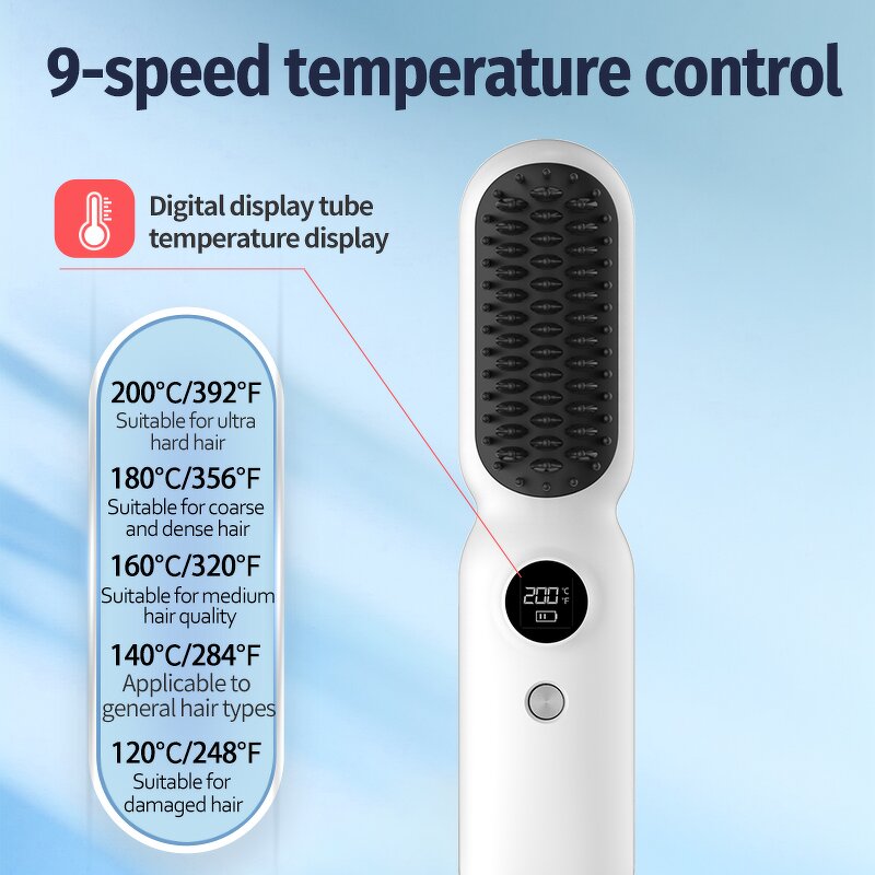 Wireless Hair Straightener - Portable Beard Car Battery Electric Iron Brush Tool