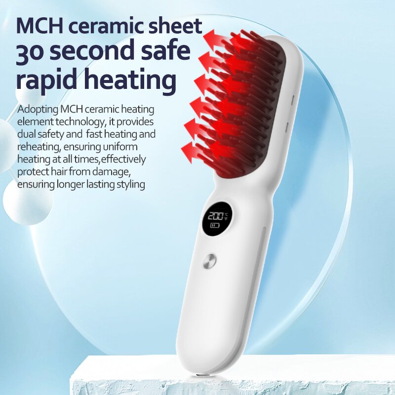 Wireless Hair Straightener - Portable Beard Car Battery Electric Iron Brush Tool