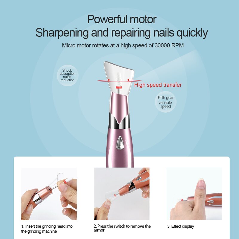 30000 RPM Nail Drill - Portable Cordless Manicure Pedicure Electric File Pen Tool