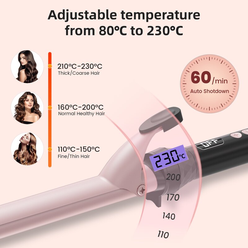 32mm Curling Iron - 80-230℃ Adjustable No Damage Professional Curly Hair Styling