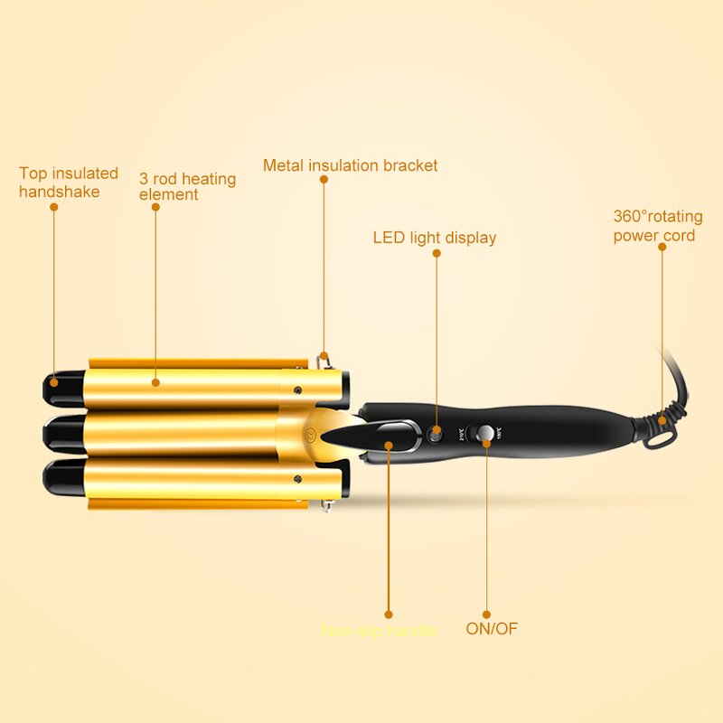 3-Barrel Hair Waver - Women's High Quality LCD PTC Top Seller Rotating Curling Iron