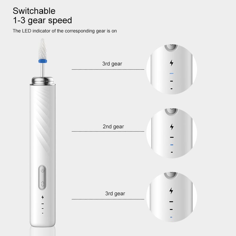 Mini Nail Polisher - Portable Cordless USB Rechargeable Stainless Steel Multifunction