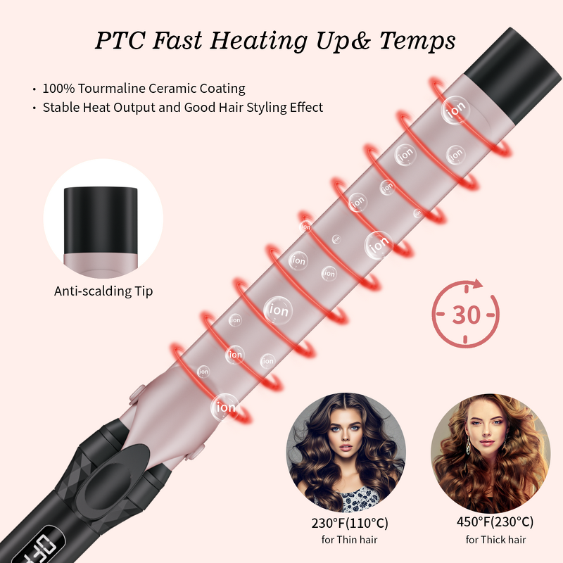 32mm Curling Iron - 80-230℃ Adjustable No Damage Professional Curly Hair Styling