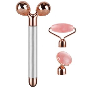 3-in-1 Energy Beauty Bar - 2024 Custom Logo T Shape Rose Quartz Electric Jade Roller with Box