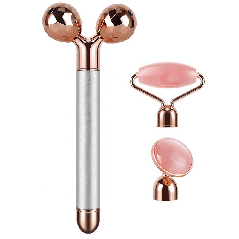 3-in-1 Energy Beauty Bar - 2024 Custom Logo T Shape Rose Quartz Electric Jade Roller with Box