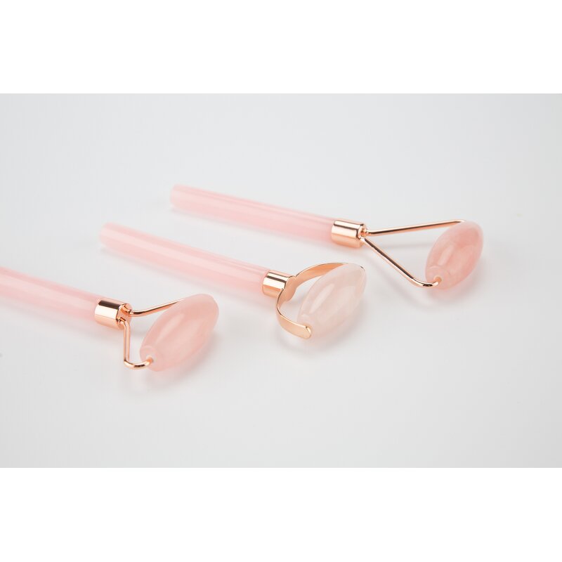 Rose Quartz Face Roller - Wholesale Small Natural Guasha Metal Holder Green Obsidian Tool