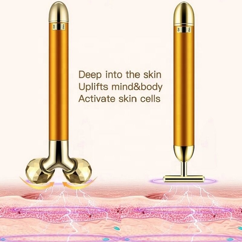 2-in-1 Beauty Bar - Hot Selling 3D Rose Gold T Shape Handheld Vibrating Skin Care Tool