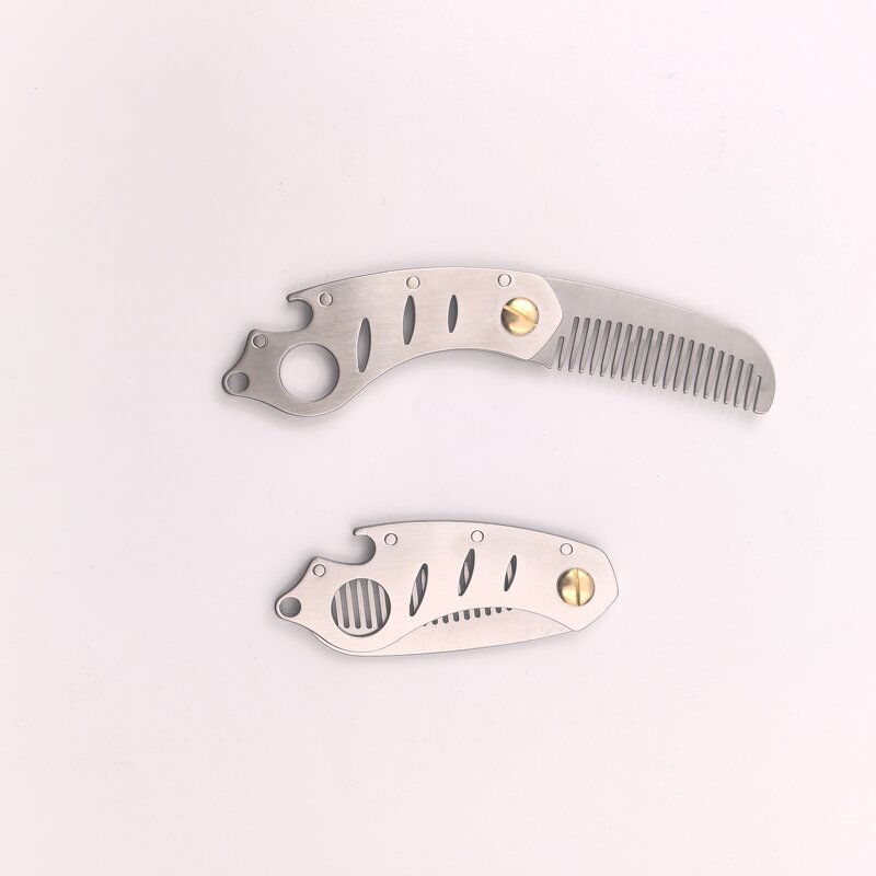 Foldable Beard Comb - Custom Logo 304 Stainless Steel Laser Engrave Scalp Massager Hair Care