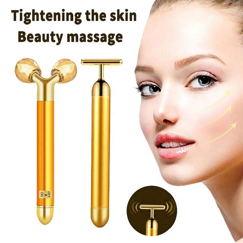 2-in-1 Beauty Bar - Hot Selling 3D Rose Gold T Shape Handheld Vibrating Skin Care Tool