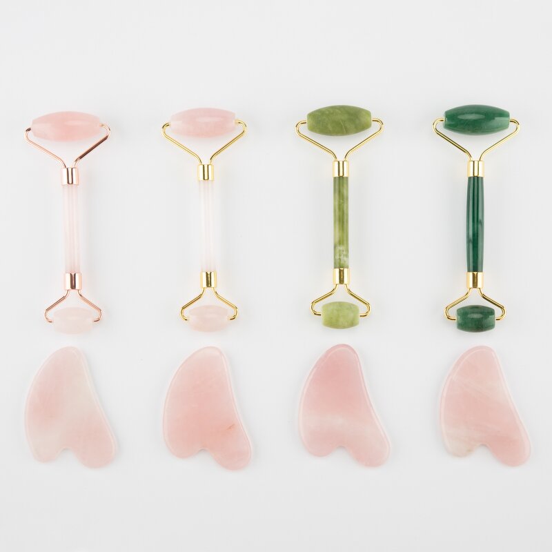 Pink Jade Roller Set - 2024 Hot Selling Natural Stone Facial Guasha Skincare Premium Tool