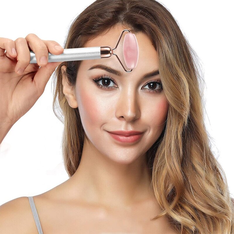 3-in-1 Vibrating Roller - New Design 24K Golden Rose Quartz Electric Jade Boxed Tool