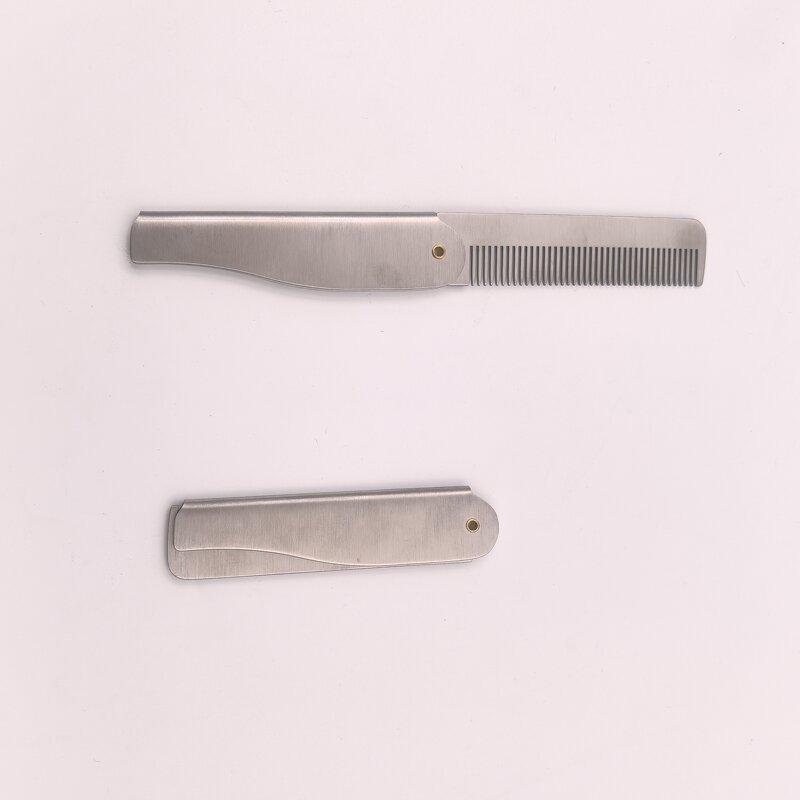 Foldable Beard Comb - Custom Logo 304 Stainless Steel Laser Engrave Scalp Massager Hair Care