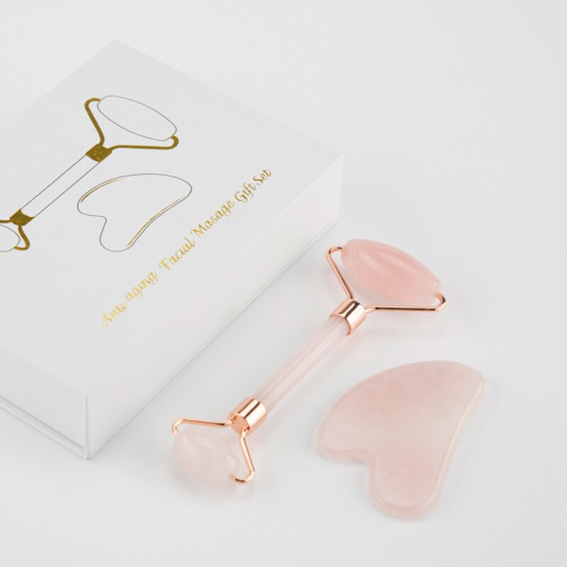 Pink Jade Roller Set - 2024 Hot Selling Natural Stone Facial Guasha Skincare Premium Tool