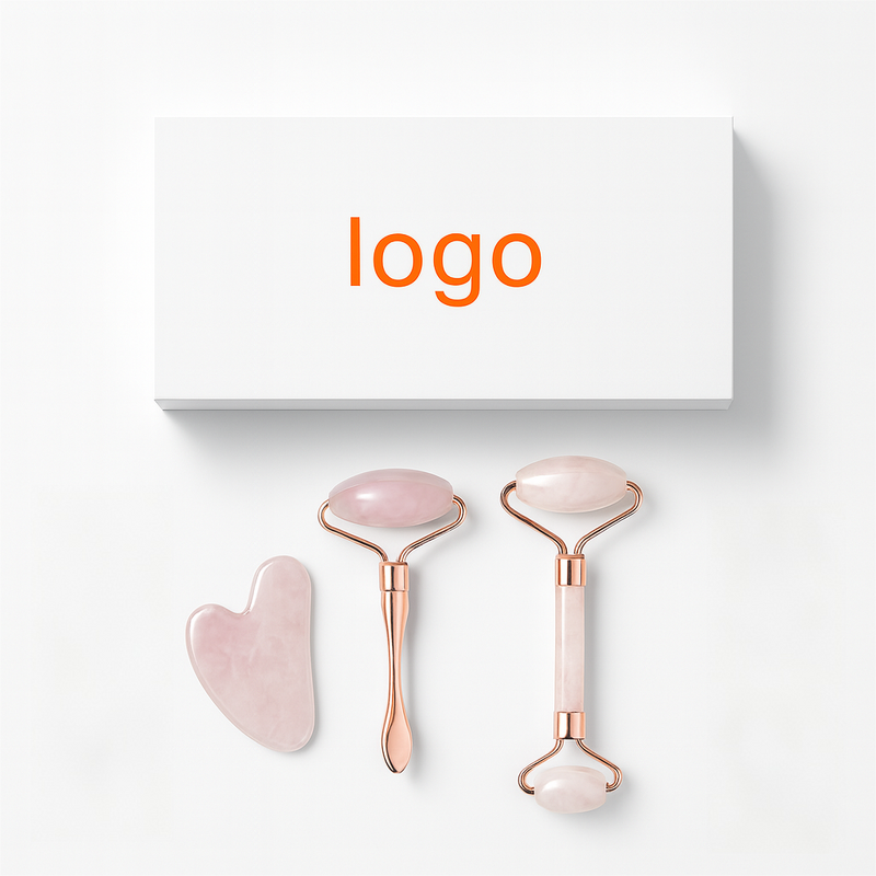 Rose Quartz Jade Set - Roller and Gua Sha With Box Packing Neck Facial Massage Tool