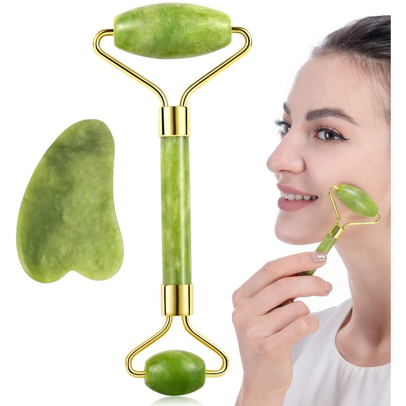 Xiuyan Jade Roller Set - 2024 Custom Logo Anti-Aging Green Gua Sha Facial Massage Tool