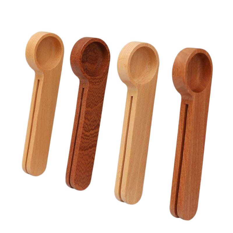 Wooden Coffee Scoop - Pine Wood with Clip Eco Baking Food Storage Custom Logo Measuring Spoon