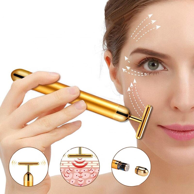 24K Gold Beauty Bar - Custom Logo T-Shape Electric Wrinkle Remover Skin Lifting Massager