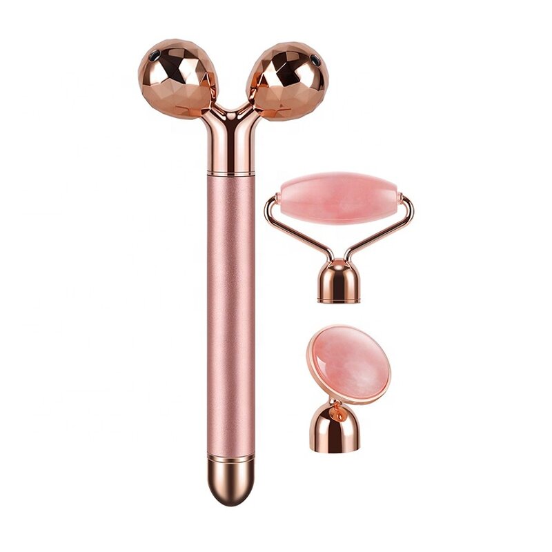 3-in-1 Electric Jade Roller - Custom Logo Natural Quartz Vibrating Face Lifting Tool with Box