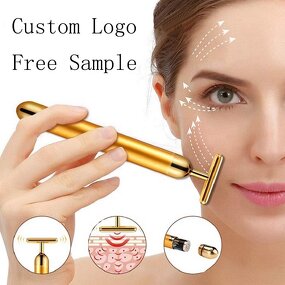 24k Gold Beauty Bar - Custom Logo T Shape Facial Lifting Electric Vibrating Massage Roller