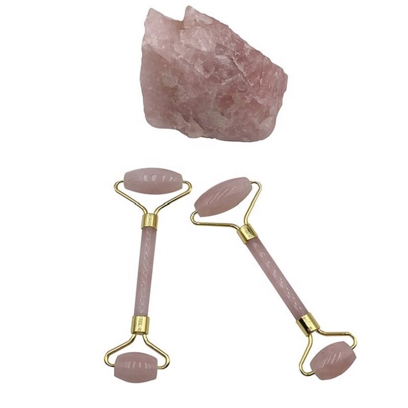 Quartz Jade Roller Set - Custom Logo Green Gemstone Needleless Pink Gua Sha Face Lifting