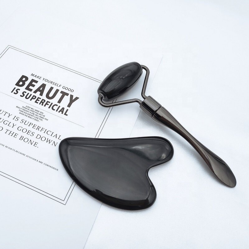 Black Obsidian Set - Wholesale Gua Sha Jade Roller Bian Stone Skin Massage Scrapping Tool