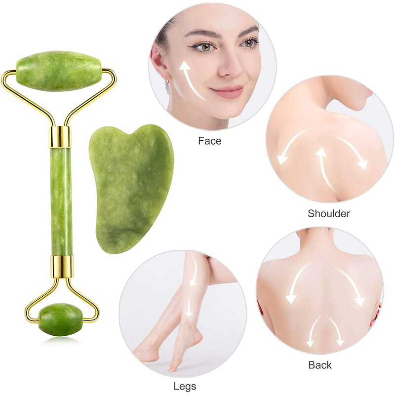 Xiuyan Jade Roller Set - 2024 Custom Logo Anti-Aging Green Gua Sha Facial Massage Tool