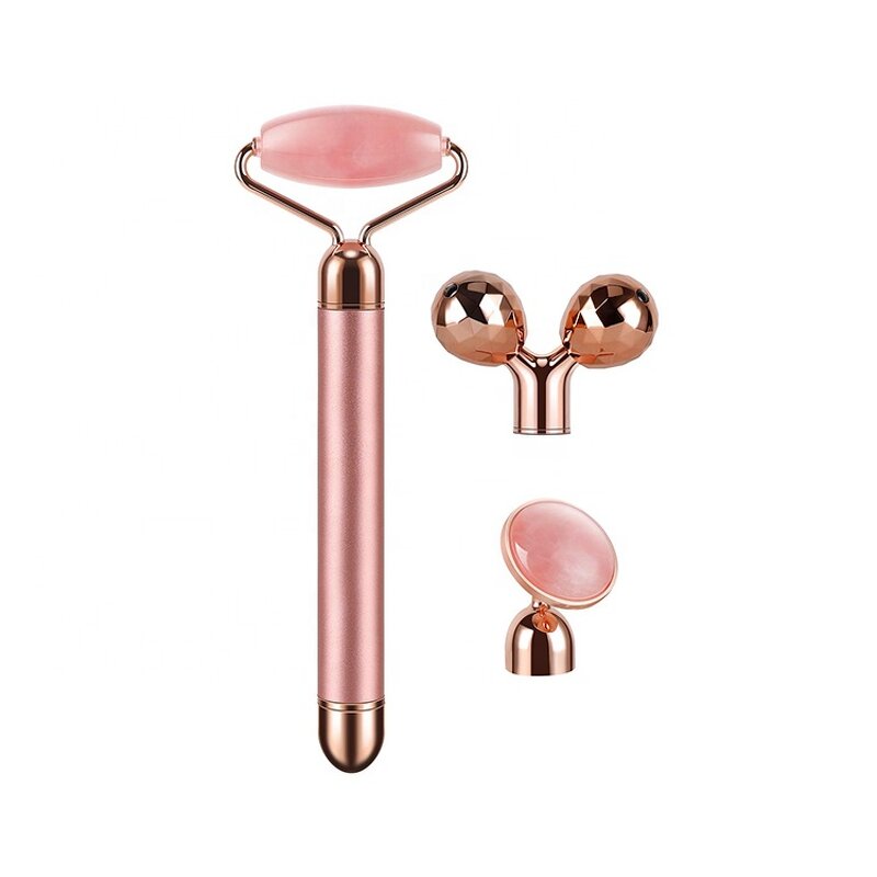 3-in-1 Electric Jade Roller - Custom Logo Natural Quartz Vibrating Face Lifting Tool with Box