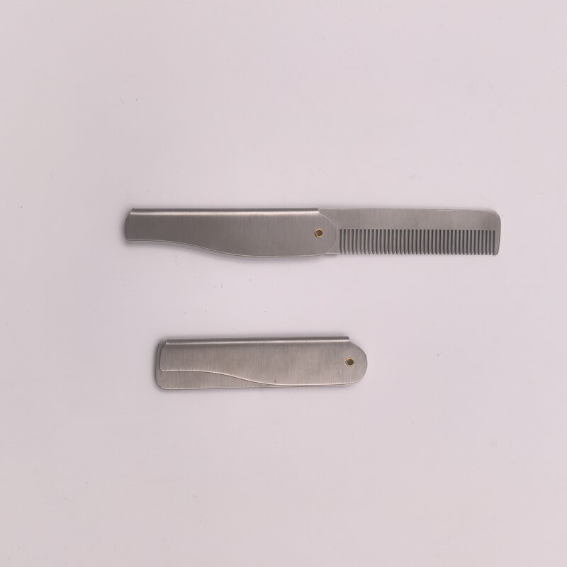 Foldable Beard Comb - Custom Logo 304 Stainless Steel Laser Engrave Scalp Massager Hair Care