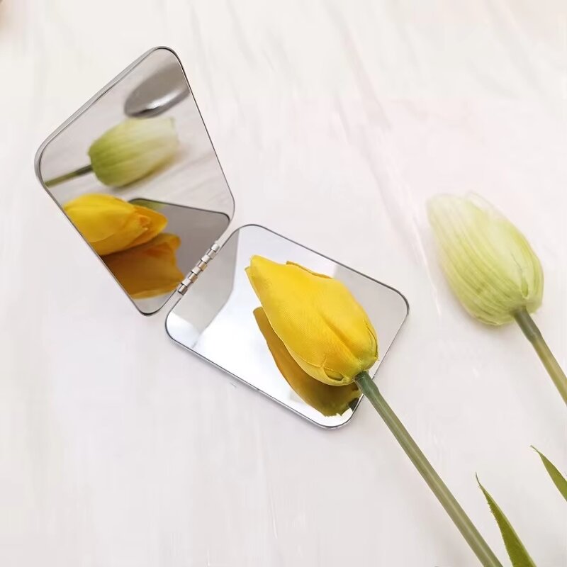 Foldable Makeup Mirror - Dual Side Stainless Steel Small Travel Magnifying Personalized Mirror