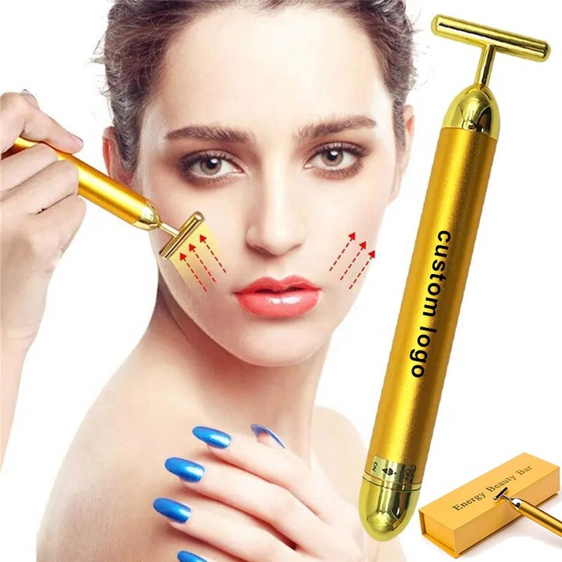 24K Gold Beauty Bar - Custom Logo T-Shape Electric Wrinkle Remover Skin Lifting Massager