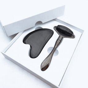 Black Obsidian Set - Wholesale Gua Sha Jade Roller Bian Stone Skin Massage Scrapping Tool